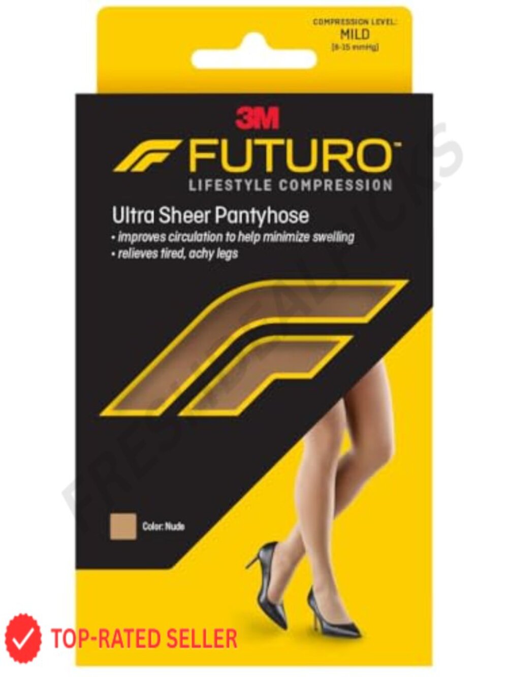 Ultra Sheer Mild Compression Pantyhose Nylon Spandex Reinforced Toe Heel